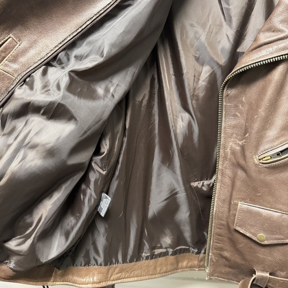 Vintage Motorcycle Jacket Belted Chocolate Brown Worn Look Size XL 100% Leather - Picture 11 of 16